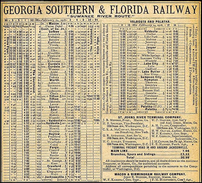 GS&F 1918 Timetable