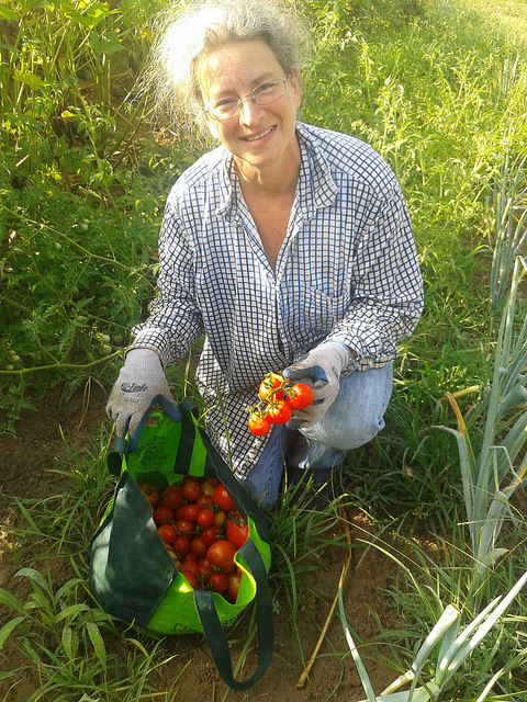 Gretchen with tomatoes from one day