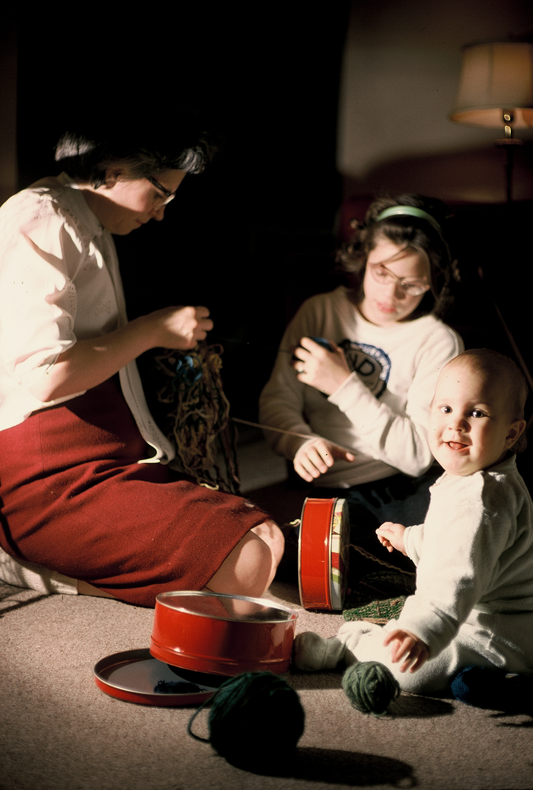 Jane with children knitting