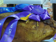 Ham prize, in 64th Annual Ham and Eggs Show, by Gretchen Quarterman, for Okra Paradise Farms, 18 February 2014