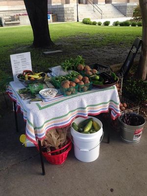 Corn and vegetables, in At the market, by Gretchen Quarterman, for OkraParadiseFarms.com, 27 June 2015