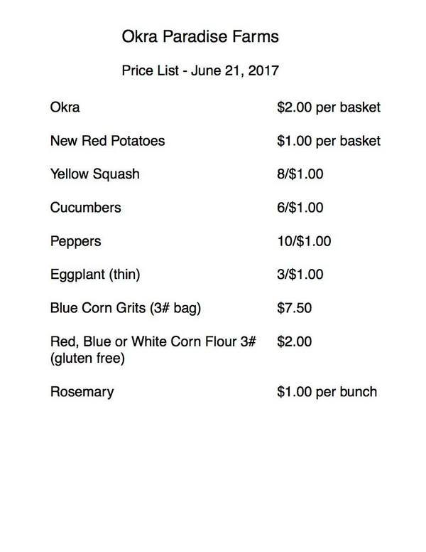 Okra Paradise Farms price list