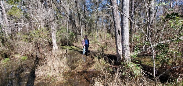 Gretchen at the pond edge