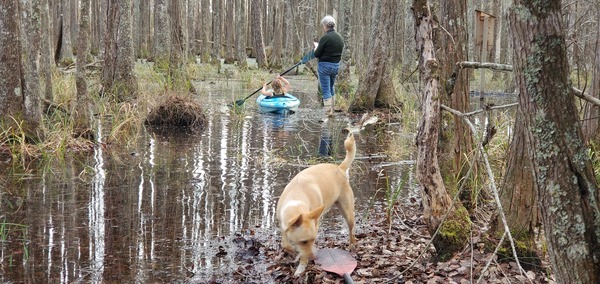 Elleanor in a kayak, Gretchen, Blondie