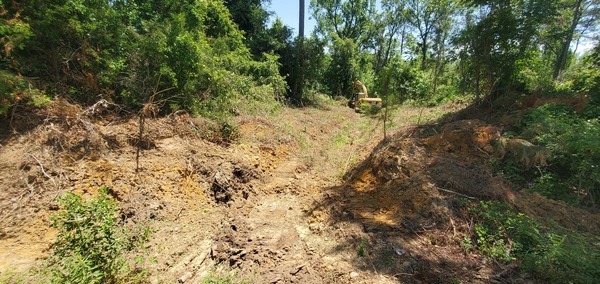 [Backhoe digging]