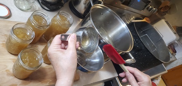 [Grape jelly into jars]