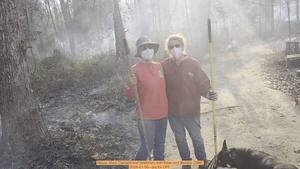 [Movie: Mary Clement and Gretchen, with River and Blondie (28M), 2026-01-06, 5-acre prescribed burn --jsq for OPF]